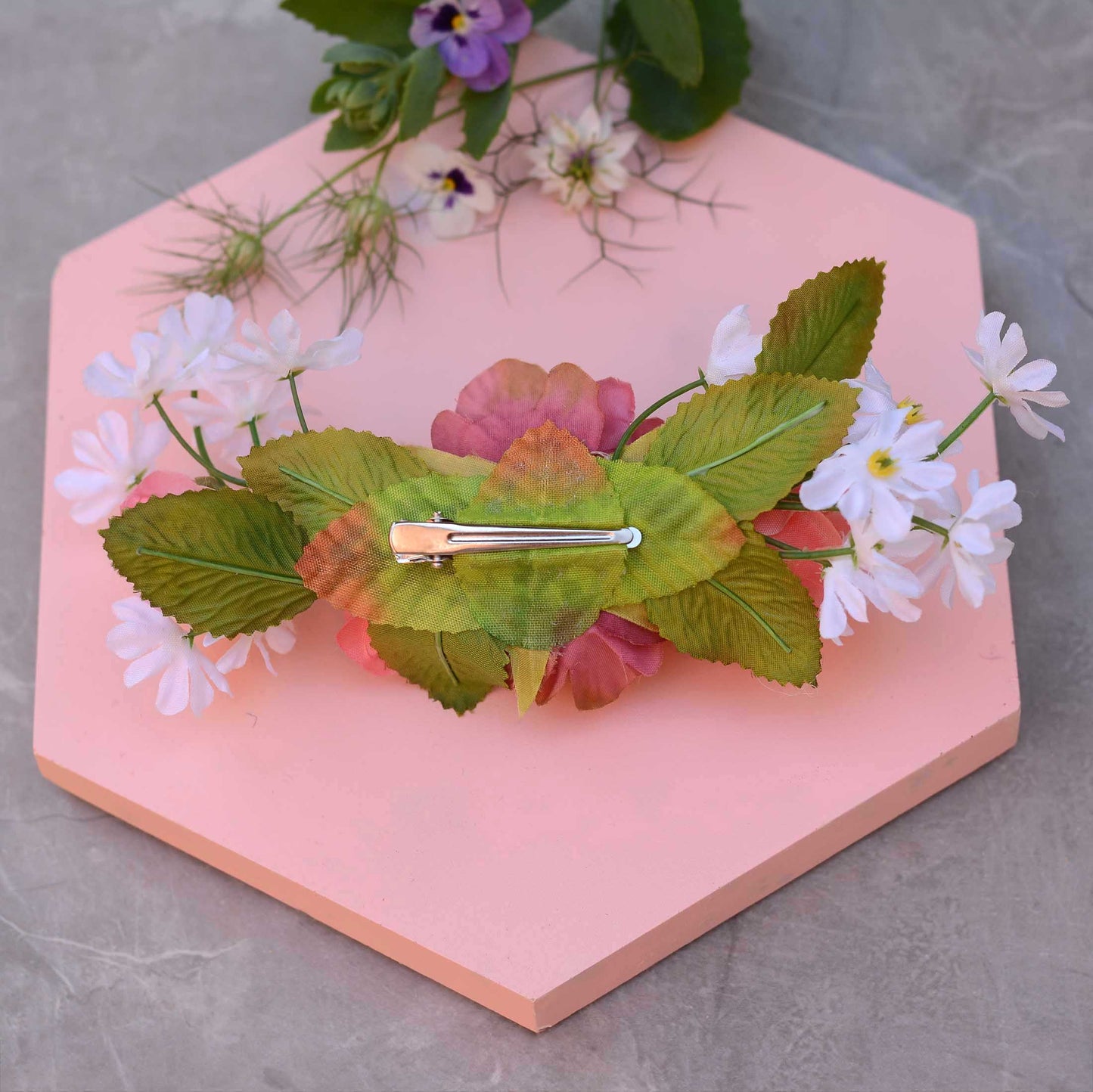 Vintage Pink Rose and White Daisy Hair Clip