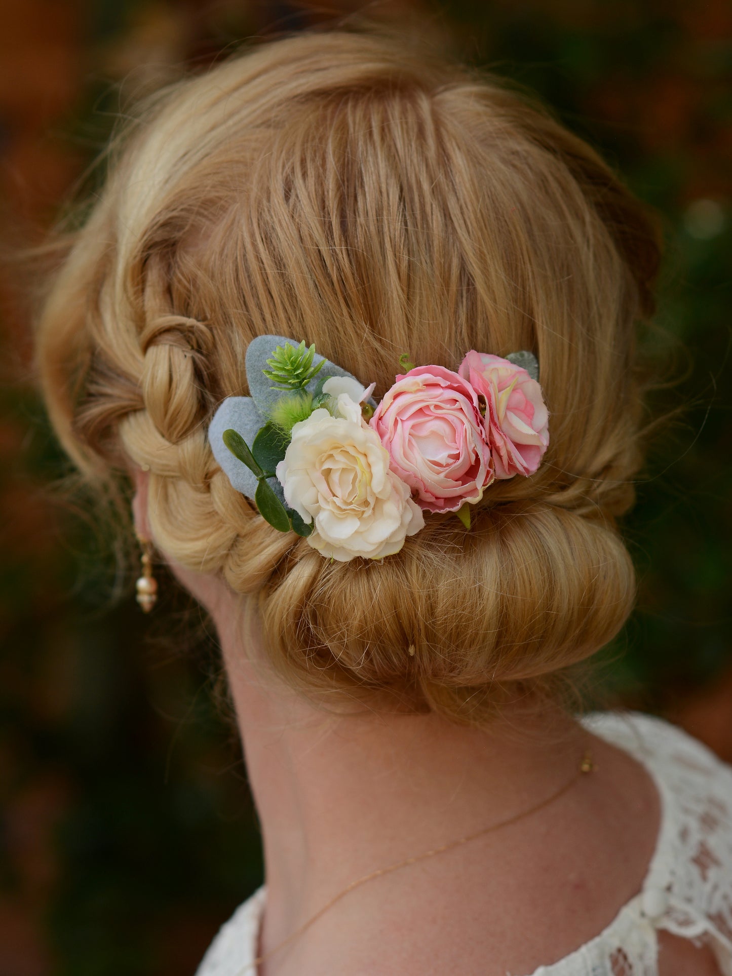 Rose and Ranunculus Hair Clip in Ivory and Blush Pink