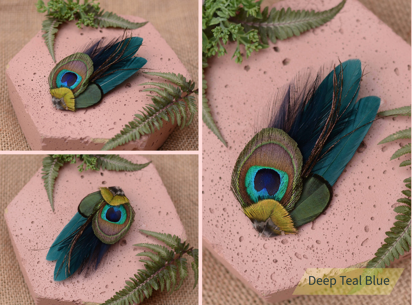Small Peacock Feather Hair Clip in Teal, Green, Navy or Black No.002