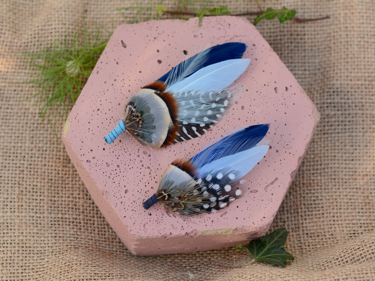 Navy and Pastel Blue Feather Boutonniere Hat Pin No.2