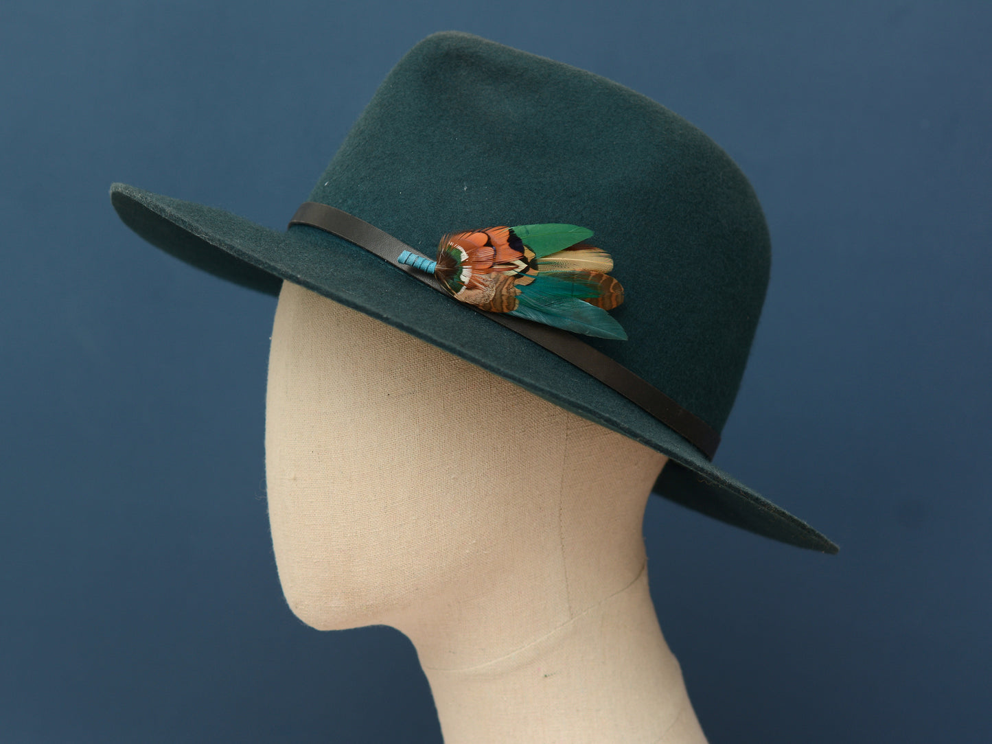 Green and Teal Pheasant Feather Lapel Pin / Hat Pin No.41