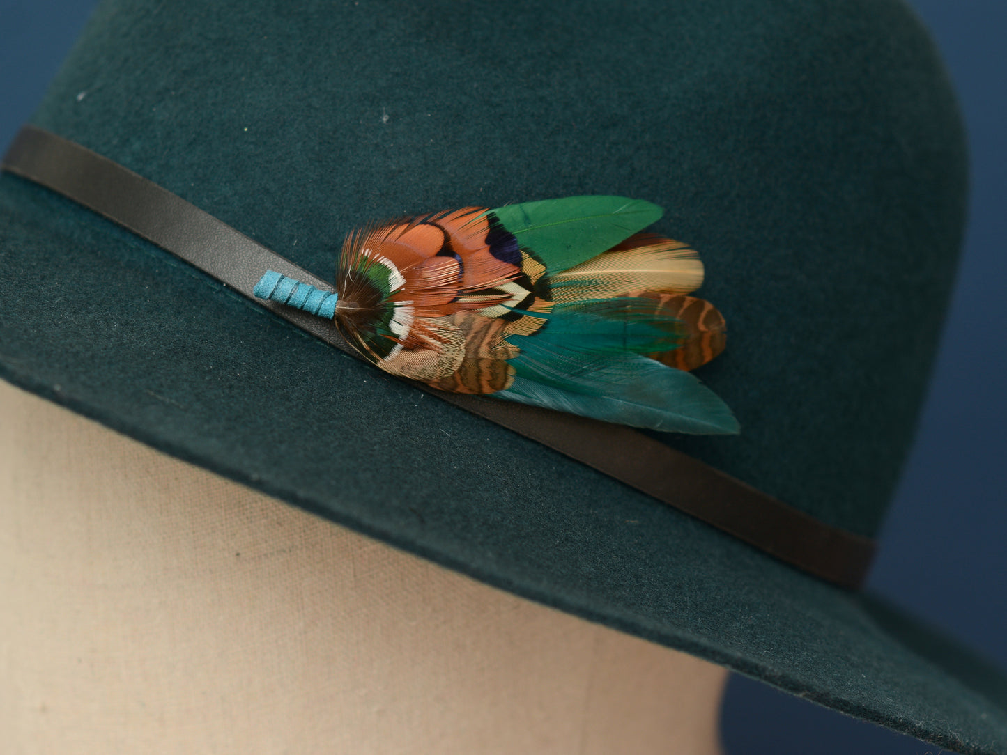 Green and Teal Pheasant Feather Lapel Pin / Hat Pin No.41