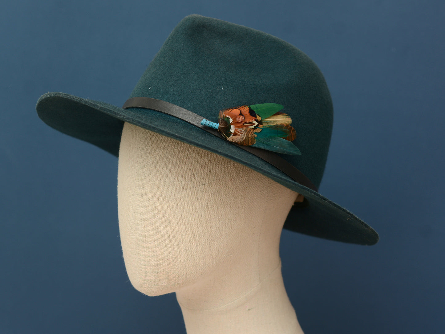 Green and Teal Pheasant Feather Lapel Pin / Hat Pin No.41