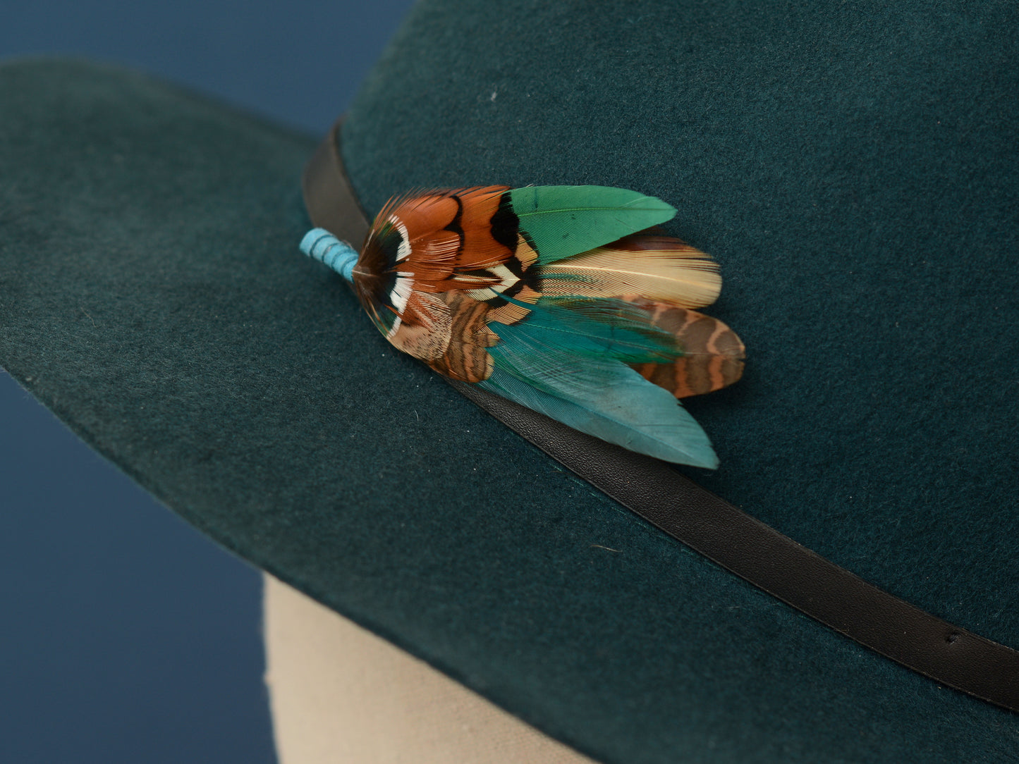 Green and Teal Pheasant Feather Lapel Pin / Hat Pin No.41