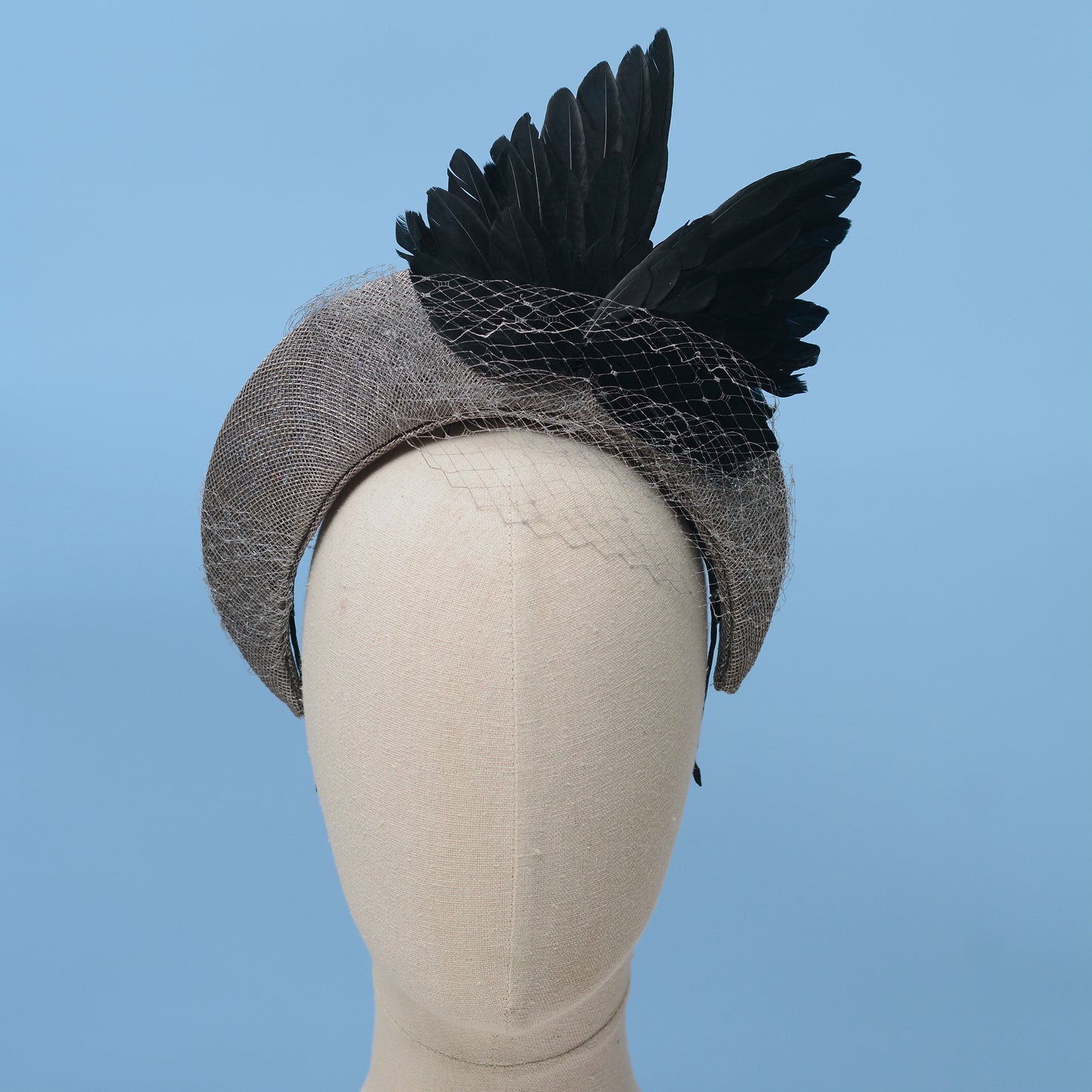 Bird Wing Black and Grey Halo Bandeau Headband Fascinator