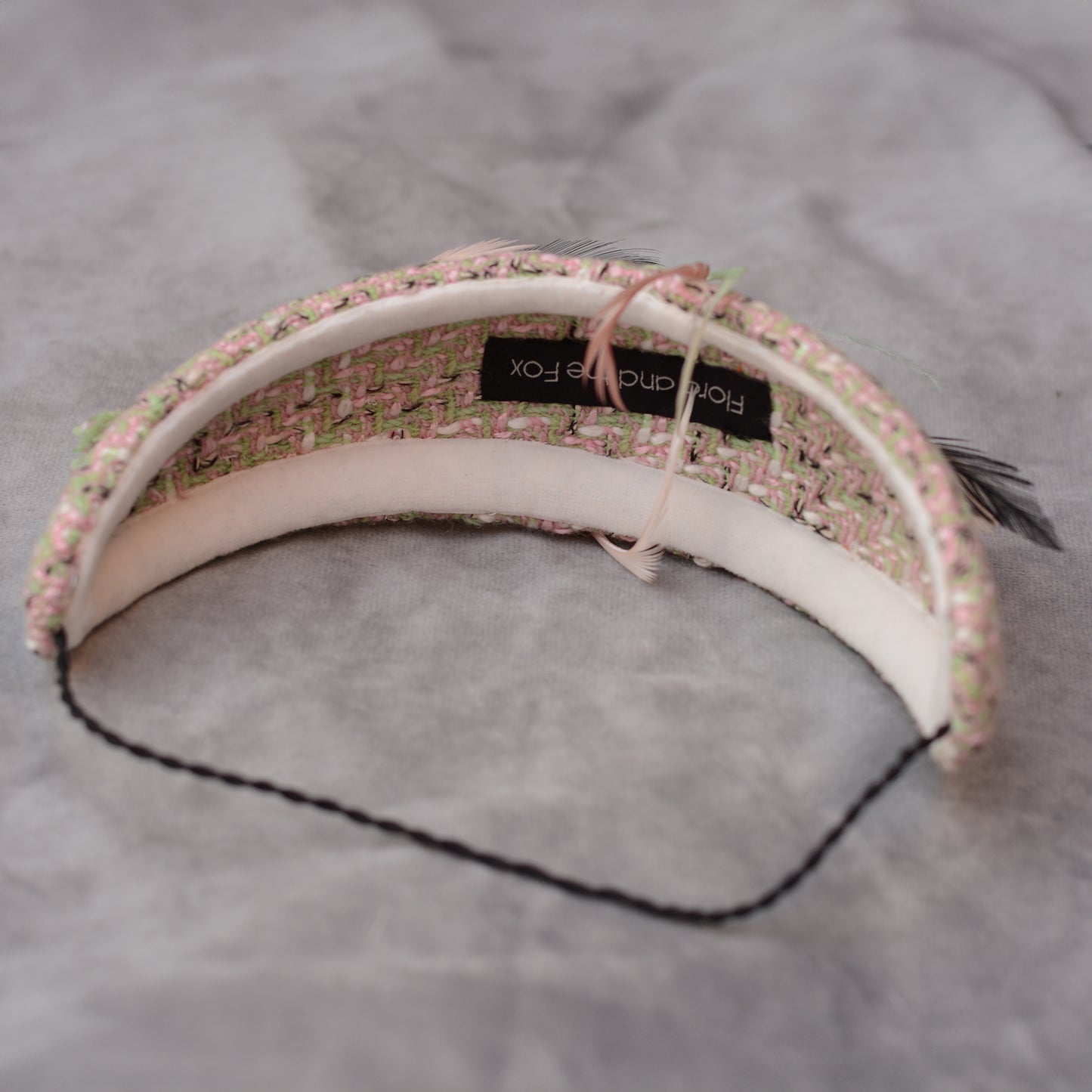 Tweed Pink and Mint Green Bandeau Fascinator with Feather Mount