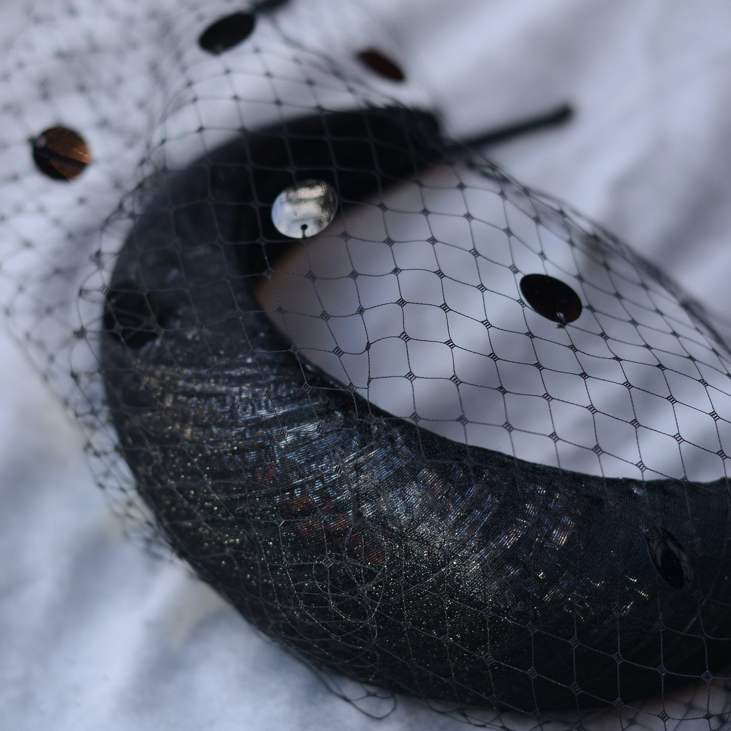 Black Headband Fascinator with Polka Dot Sequin Birdcage Veil