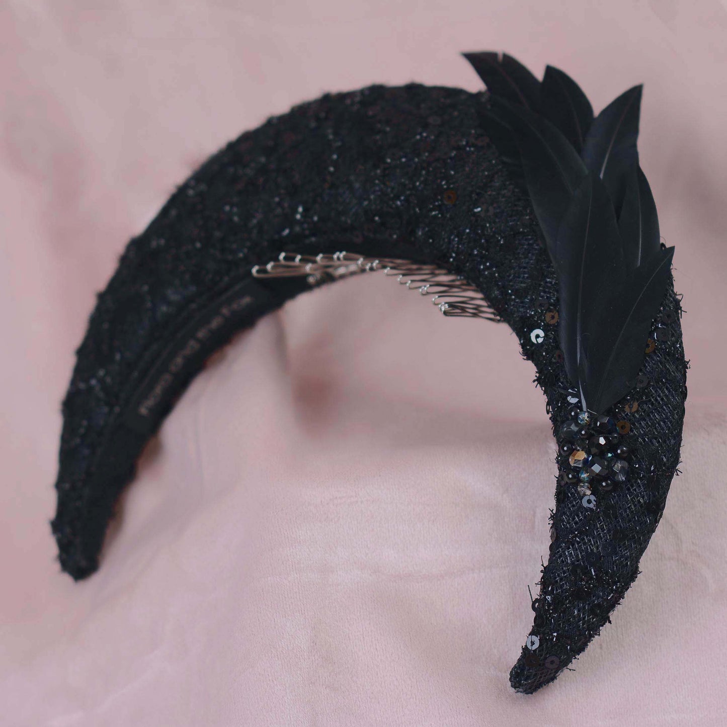 Seraphina - Headband Fascinator in Black Lace and Sequin