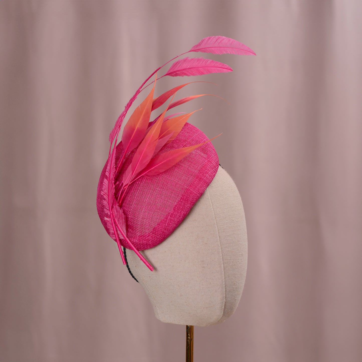 Bright Pink Perching Beret Hat with Feathers