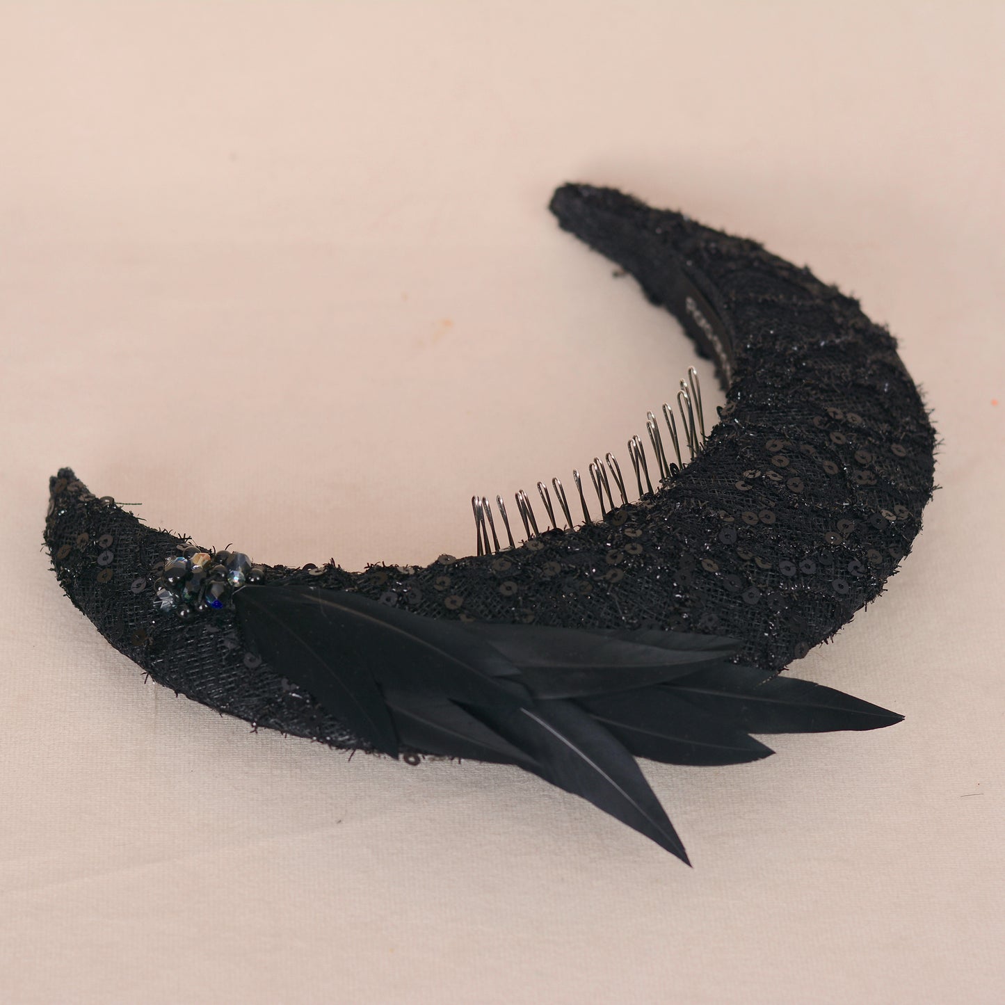 Seraphina - Headband Fascinator in Black Lace and Sequin