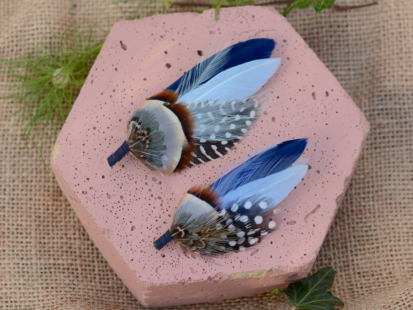 Navy and Pastel Blue Feather Boutonniere Hat Pin No.2