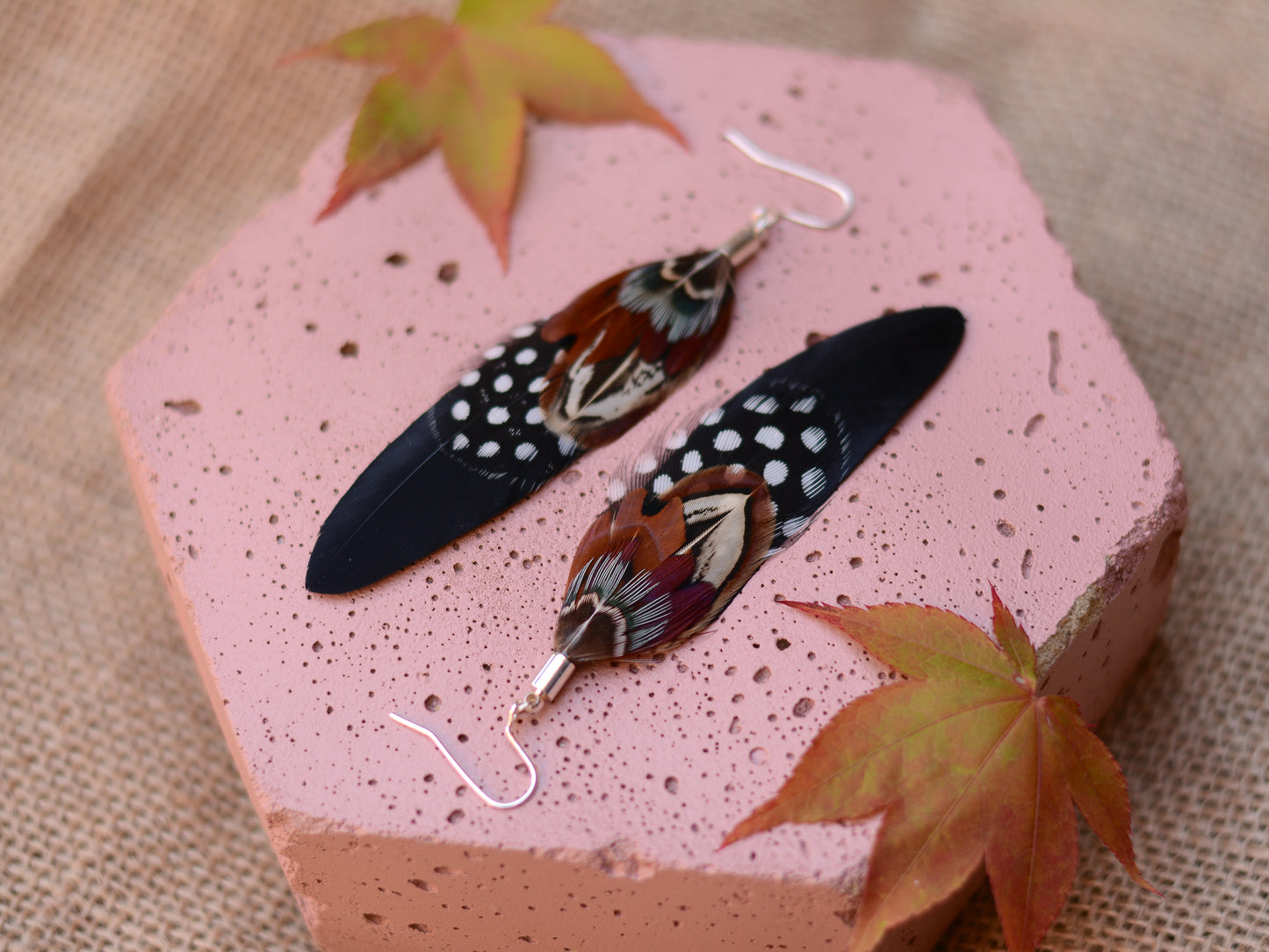 Black and Copper Pheasant Feather Earrings