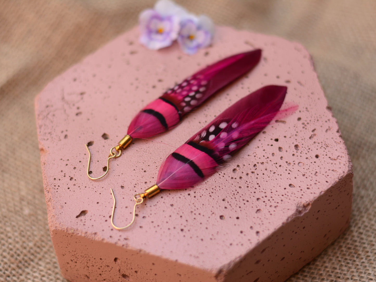 Raspberry and Magenta Pink Ombre Feather Earrings