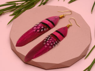 Raspberry and Magenta Pink Ombre Feather Earrings