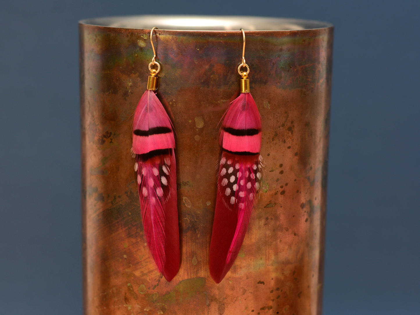 Raspberry and Magenta Pink Ombre Feather Earrings