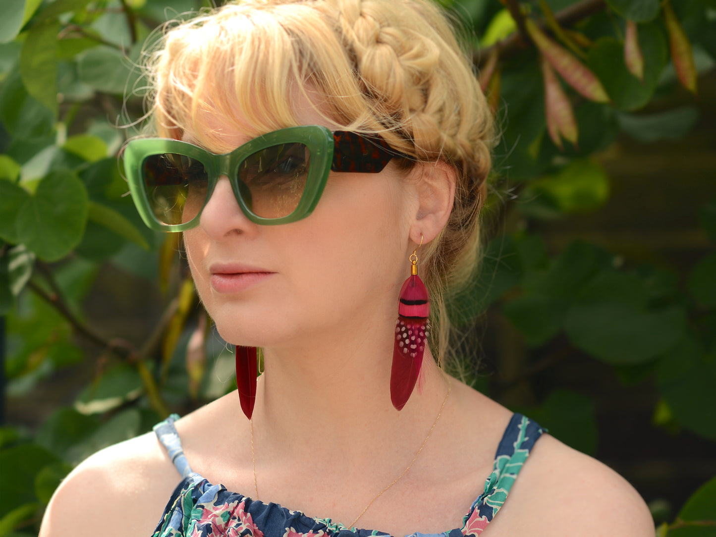 Raspberry and Magenta Pink Ombre Feather Earrings