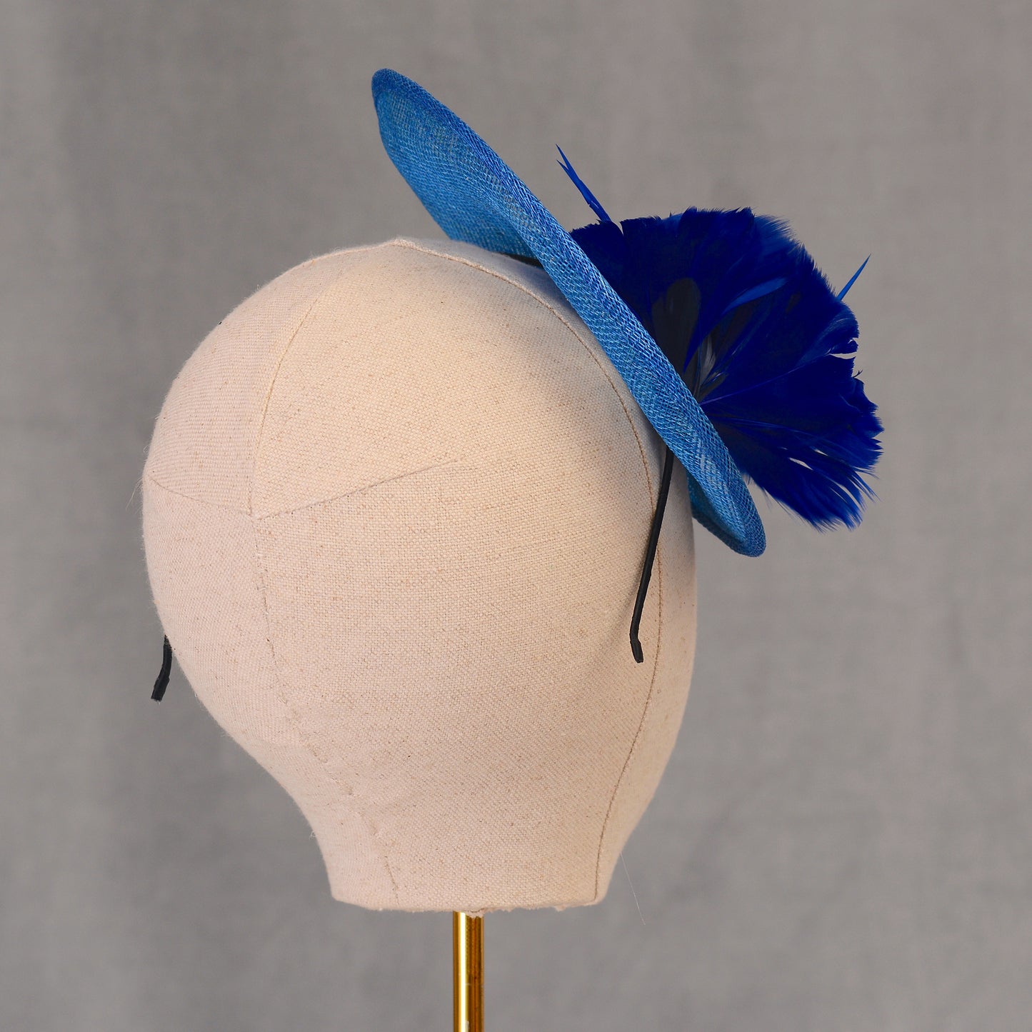 Cobalt Blue Side Perching Disc Fascinator with Gold Leafing