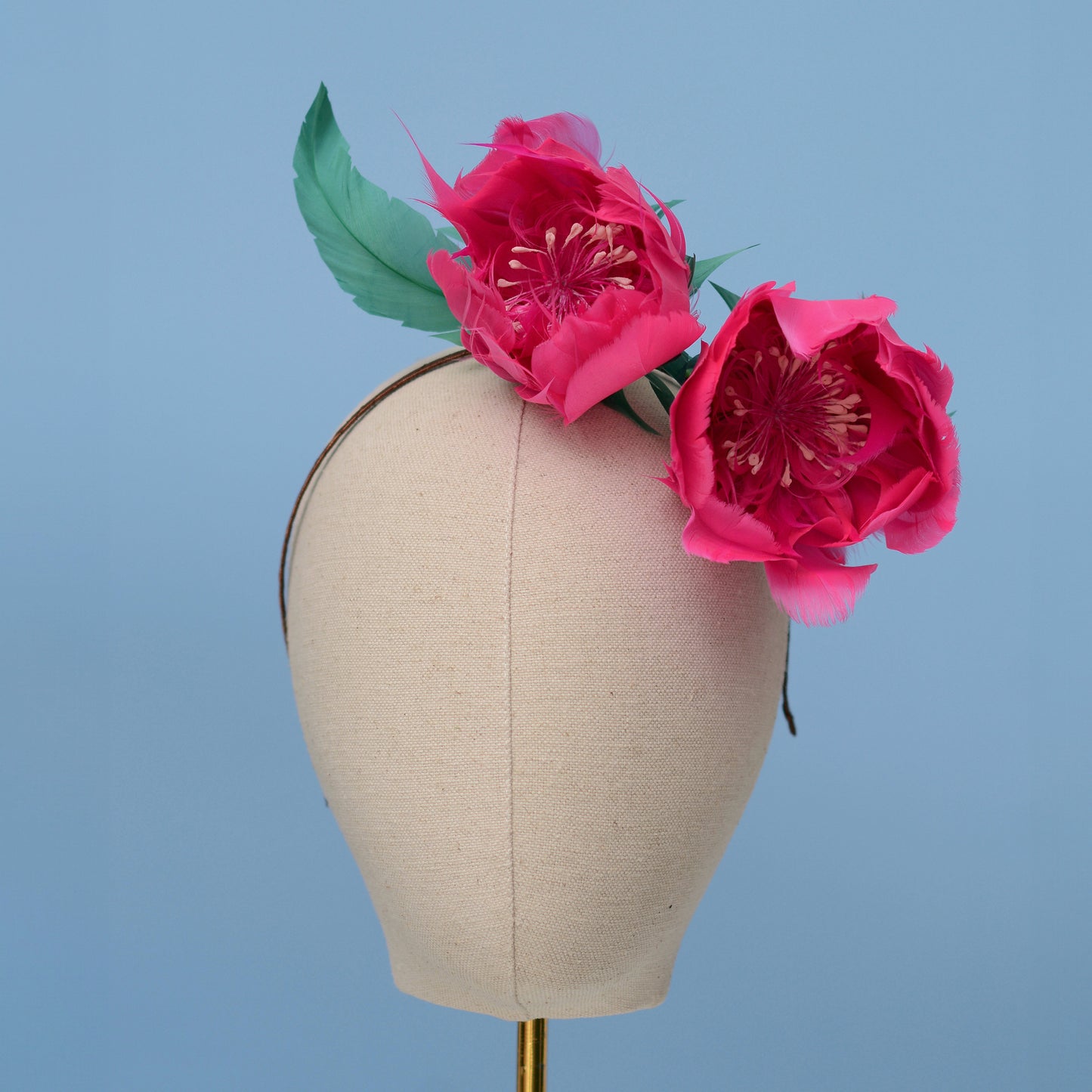 Fuchsia Pink Feather Flower Headband Fascinator Side Percher