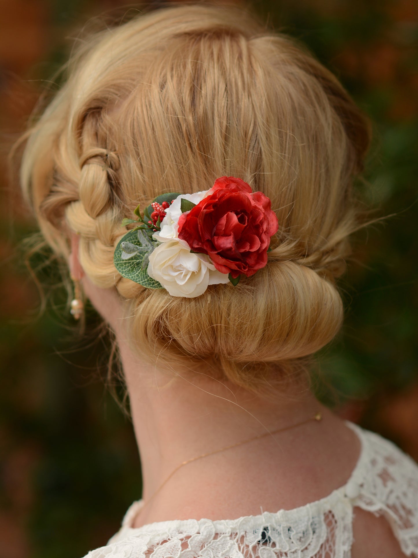Rose Flower Hair Clip in Red and Off-White