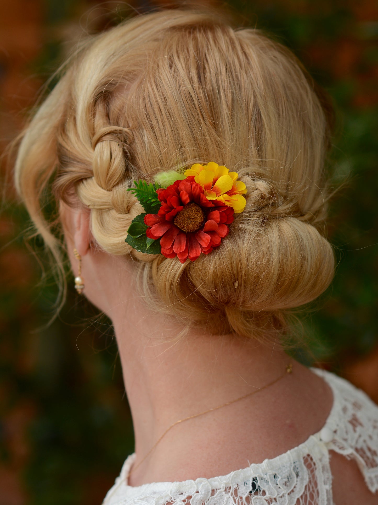 Daisy Flower Hair Clip in Red and Yellow