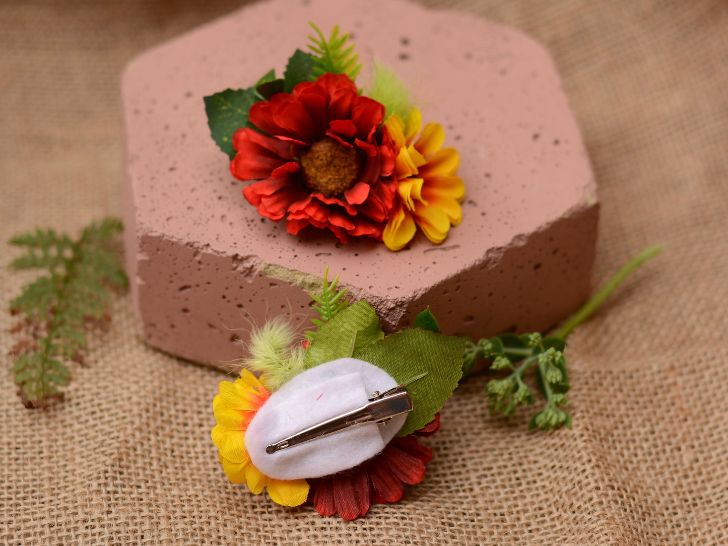 Daisy Flower Hair Clip in Red and Yellow