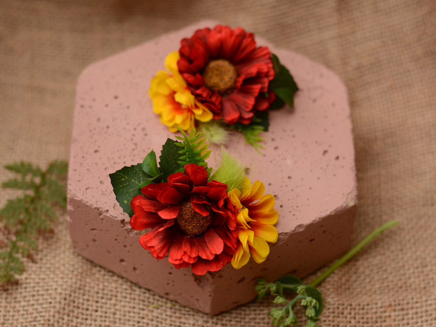 Daisy Flower Hair Clip in Red and Yellow