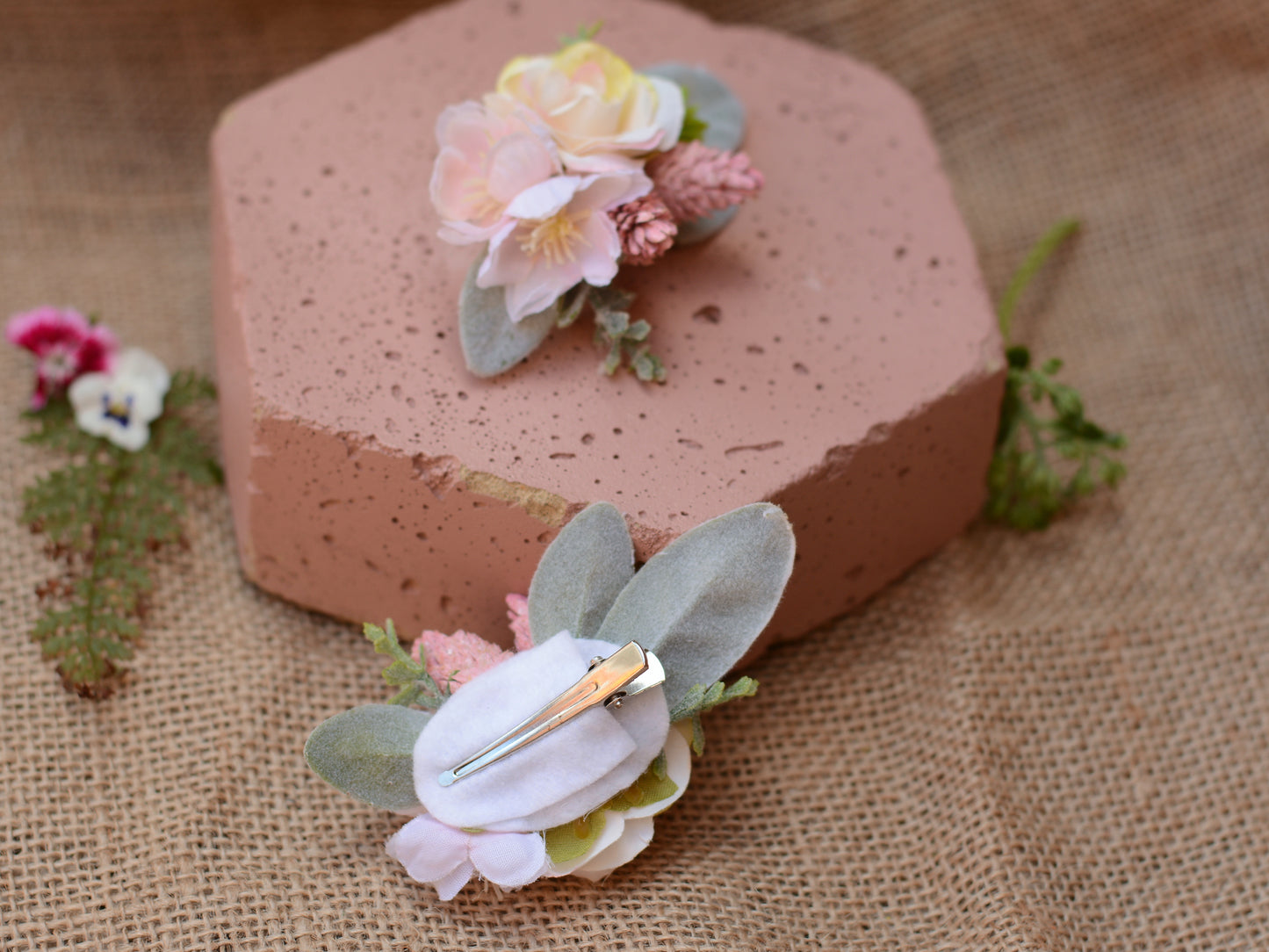 Rose Flower Hair Clip in Pink and White