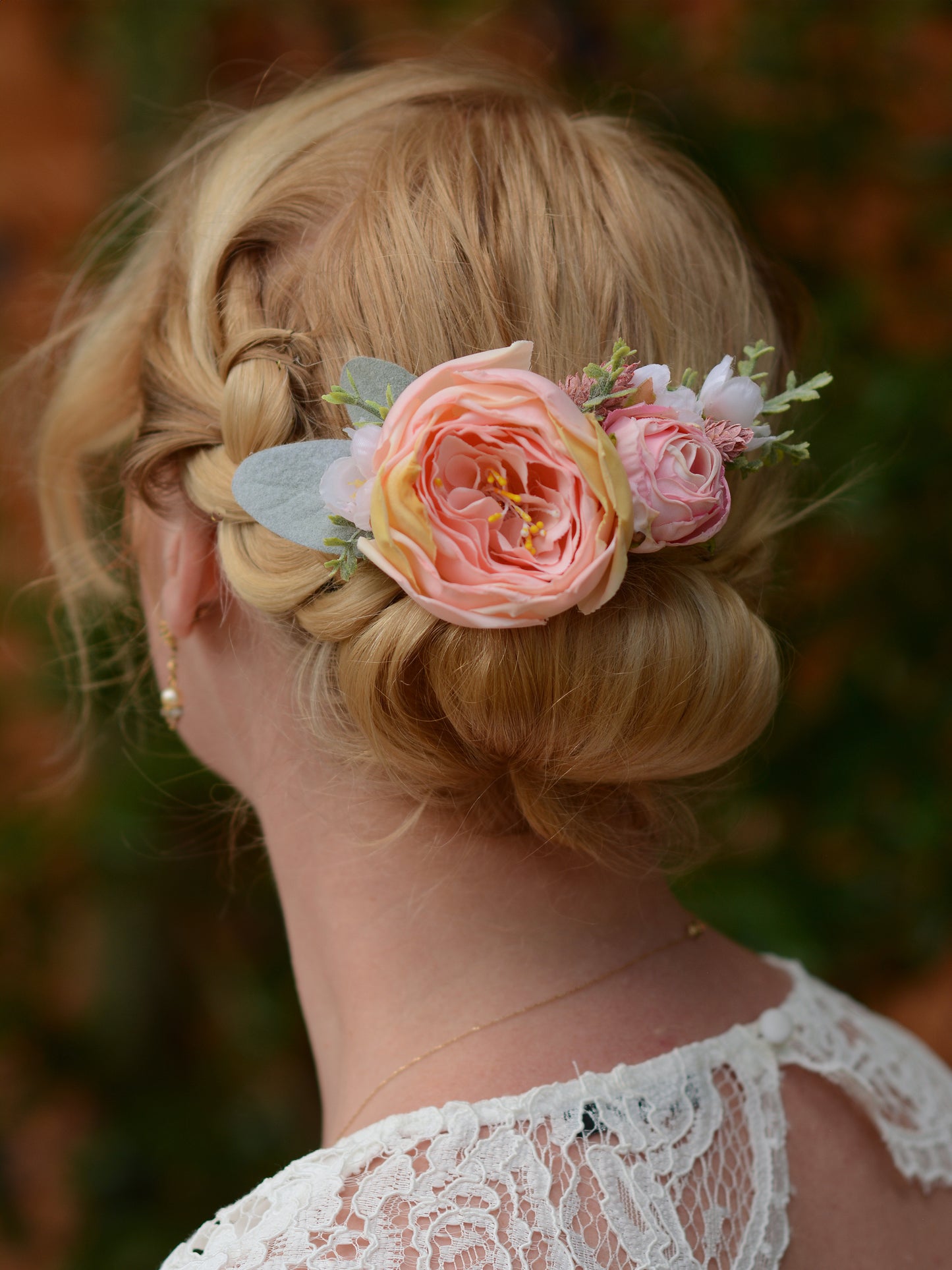 Large Roses and Cherry Blossom Blush Pink Flower Hair Clip