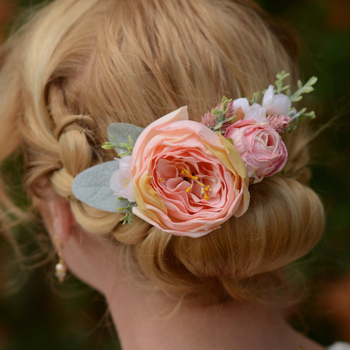 Large Roses and Cherry Blossom Blush Pink Flower Hair Clip