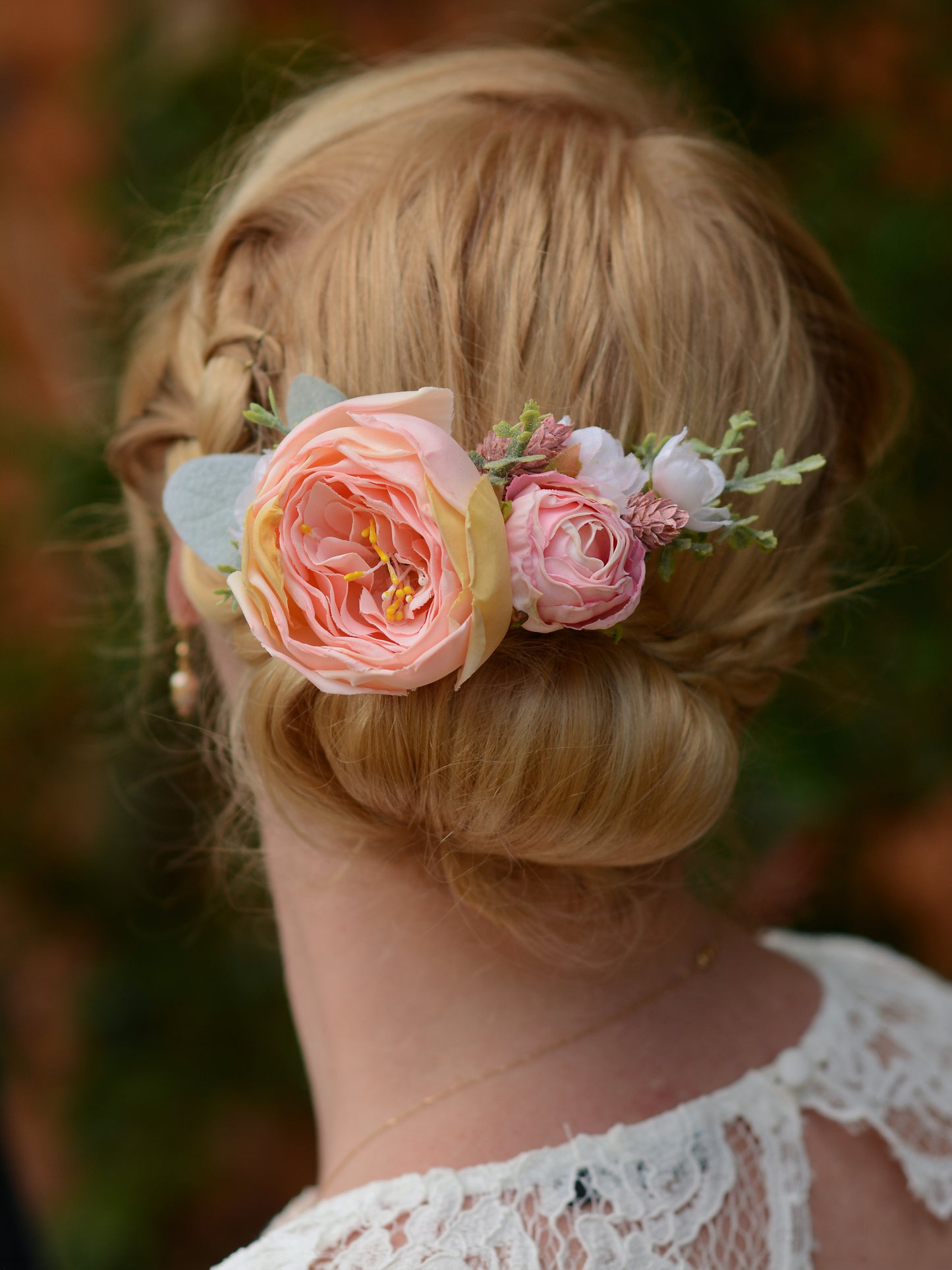 Large Roses and Cherry Blossom Blush Pink Flower Hair Clip