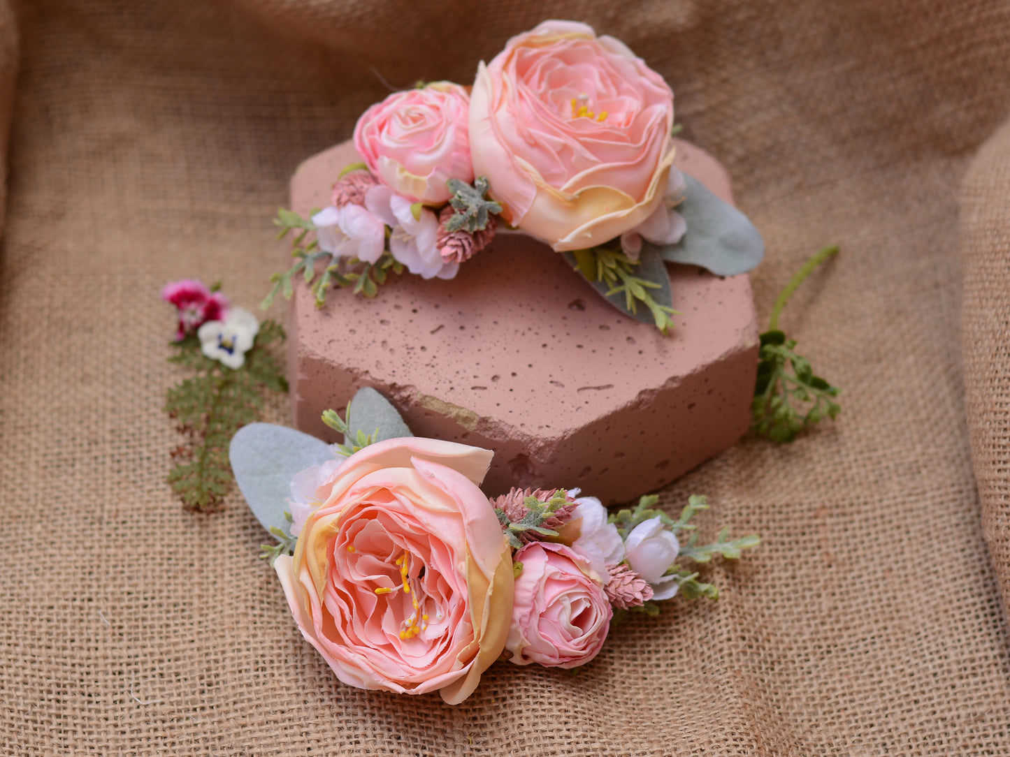 Large Roses and Cherry Blossom Blush Pink Flower Hair Clip