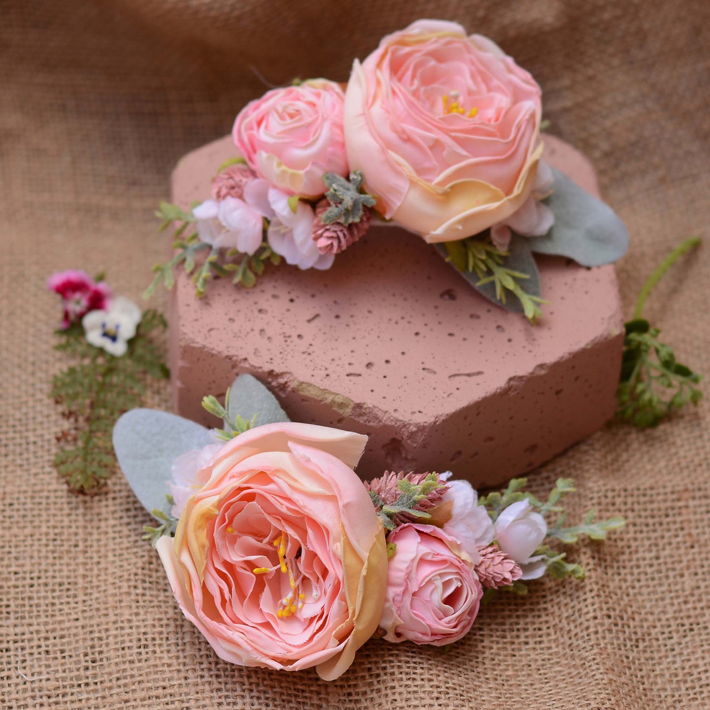 Large Roses and Cherry Blossom Blush Pink Flower Hair Clip