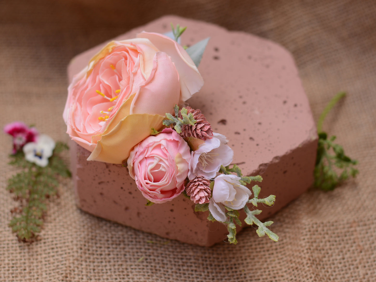 Large Roses and Cherry Blossom Blush Pink Flower Hair Clip