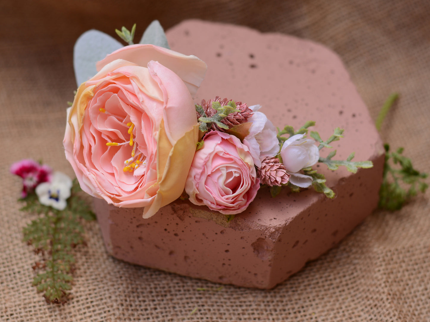 Large Roses and Cherry Blossom Blush Pink Flower Hair Clip