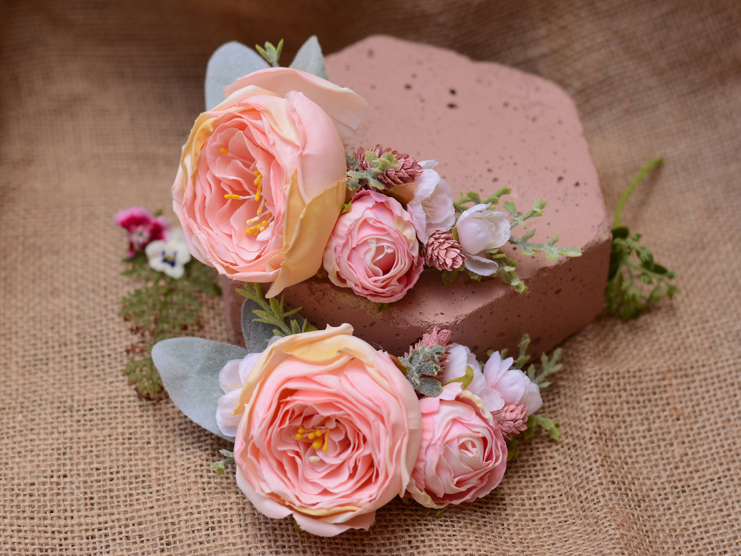 Large Roses and Cherry Blossom Blush Pink Flower Hair Clip
