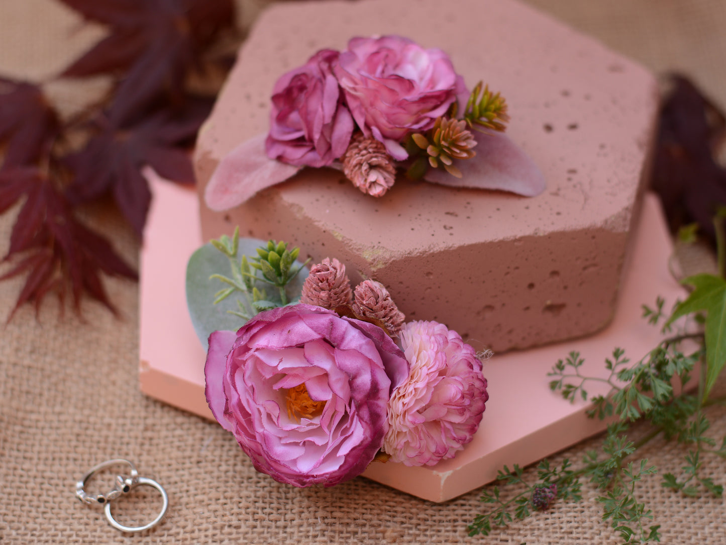 Flower Hair Clip in Mauve Pink and White