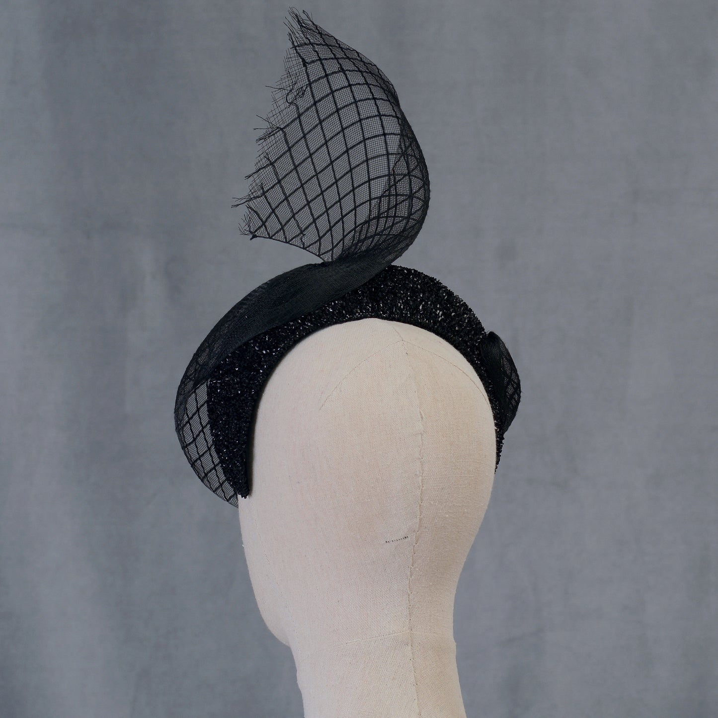 The Countess - Black Sweeping Veiled Headband Headpiece