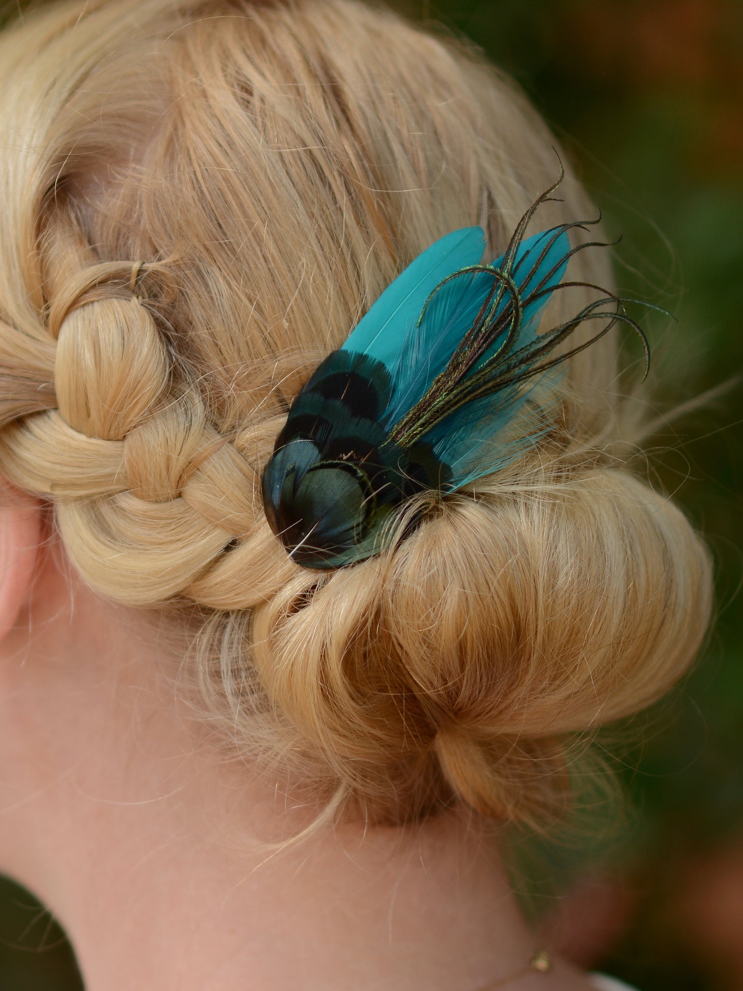 Teal and Green Feather Hair Clip No.01
