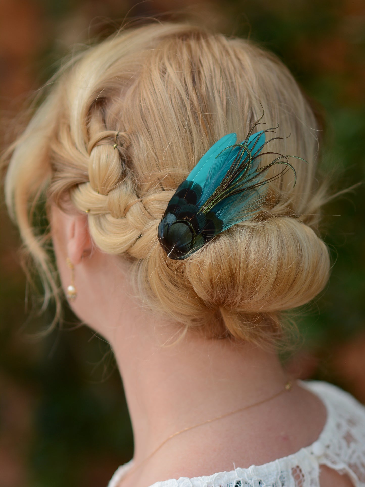 Teal and Green Feather Hair Clip No.01