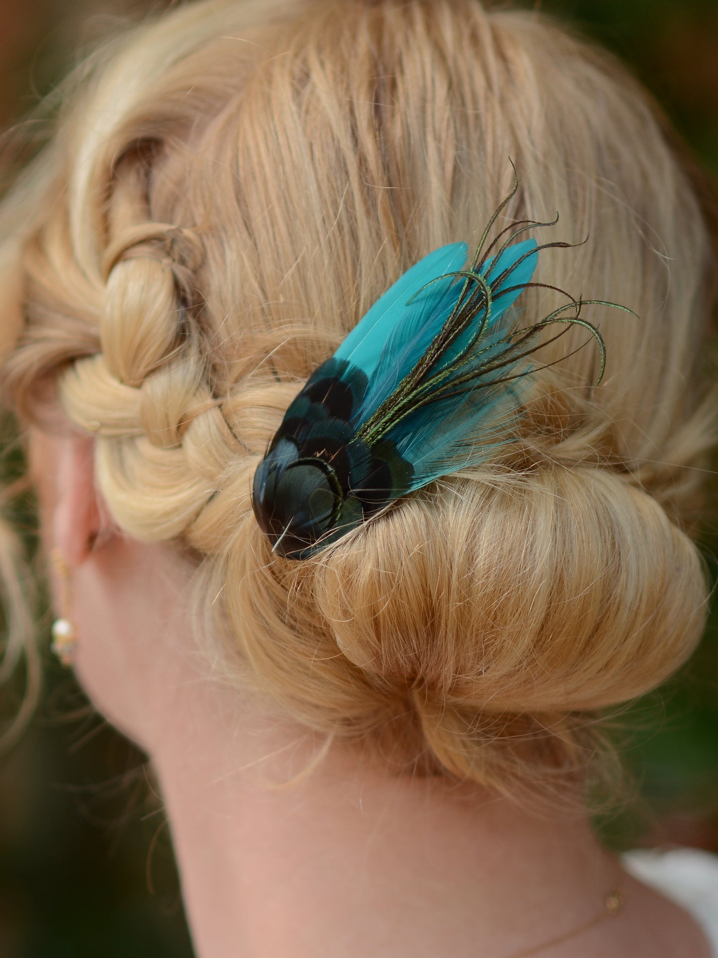 Teal and Green Feather Hair Clip No.01