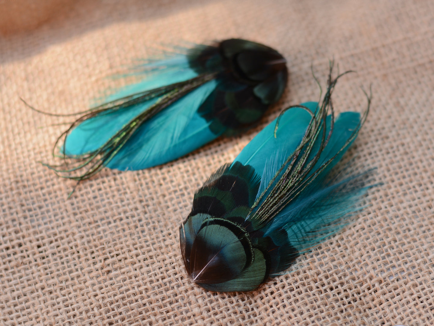 Teal and Green Feather Hair Clip No.01