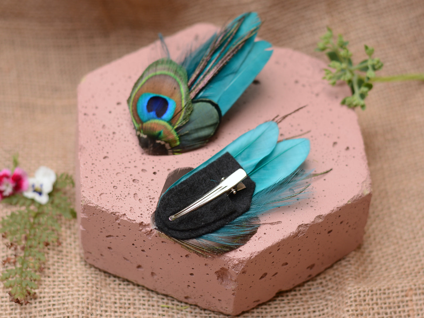 Teal and Peacock Feather Hair Clip Fascinator No.2