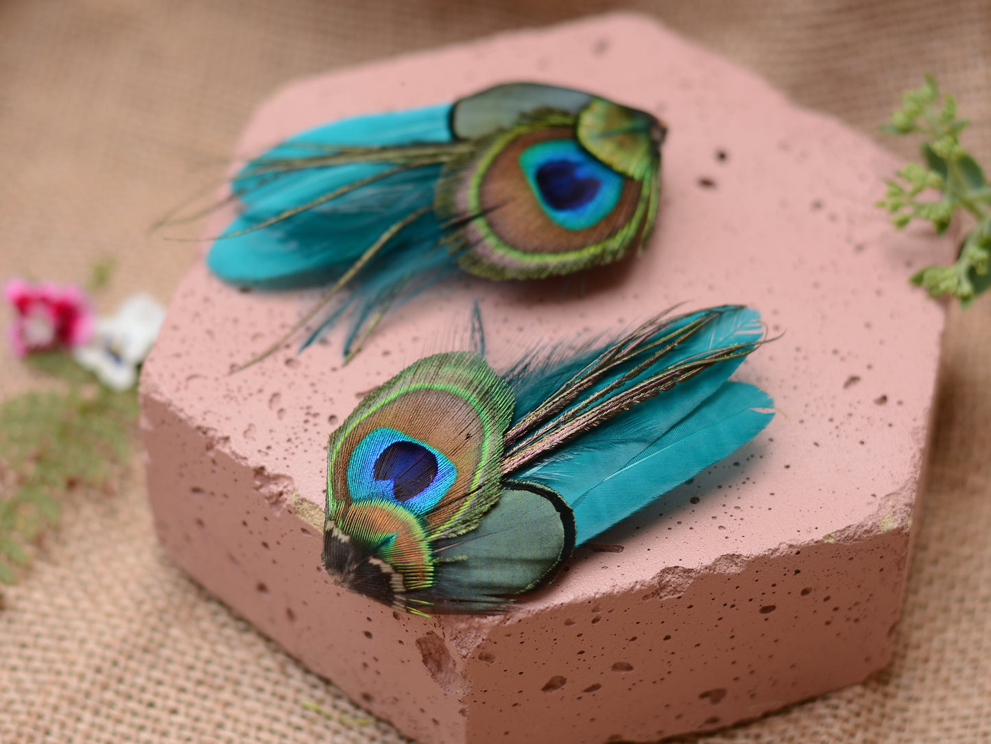 Teal and Peacock Feather Hair Clip Fascinator No.2