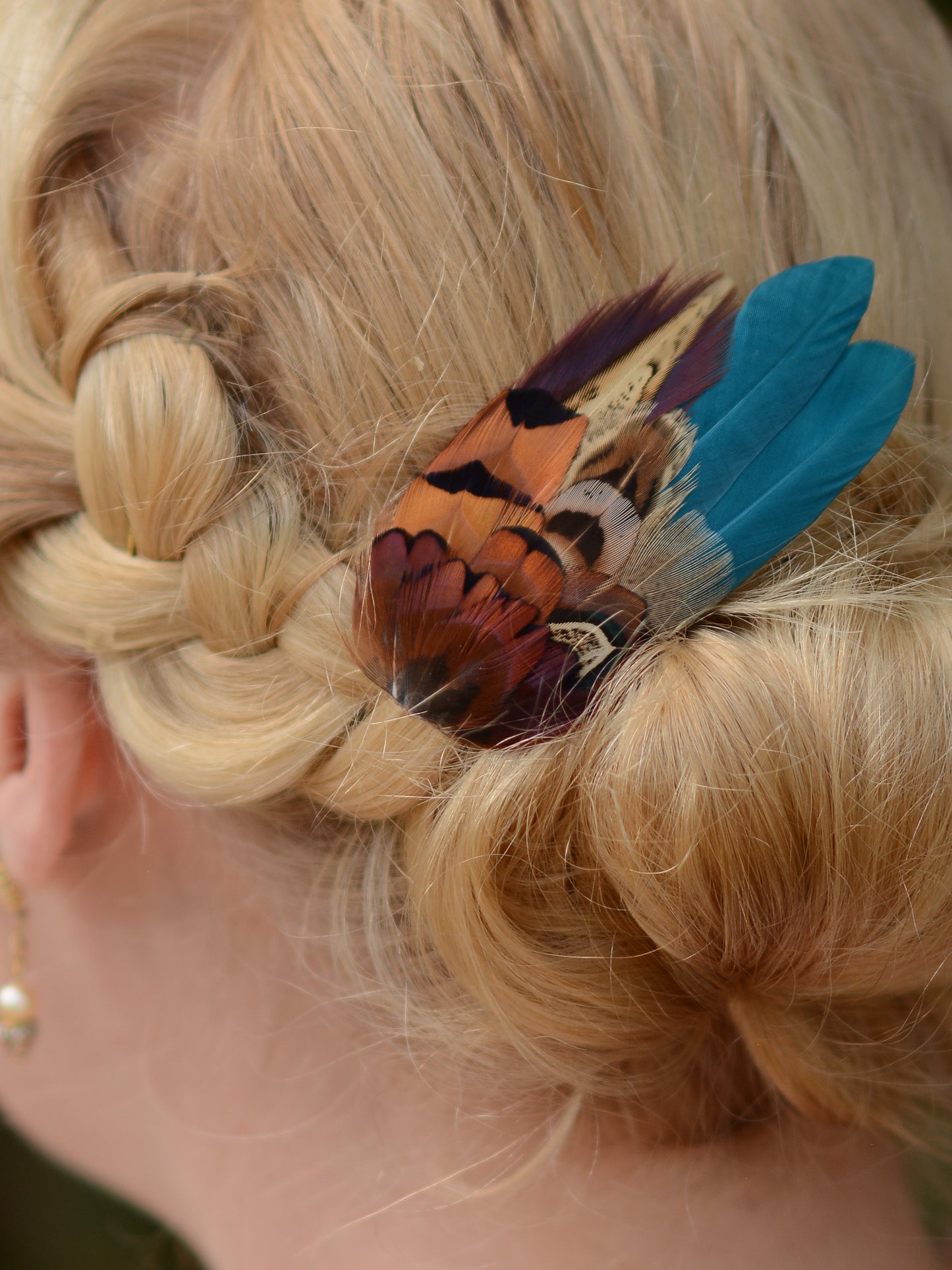Small Teal and Copper Pheasant Feather Hair Clip No.4