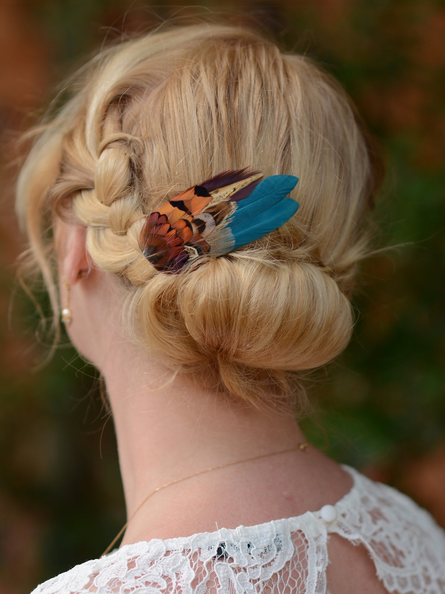 Small Teal and Copper Pheasant Feather Hair Clip No.4