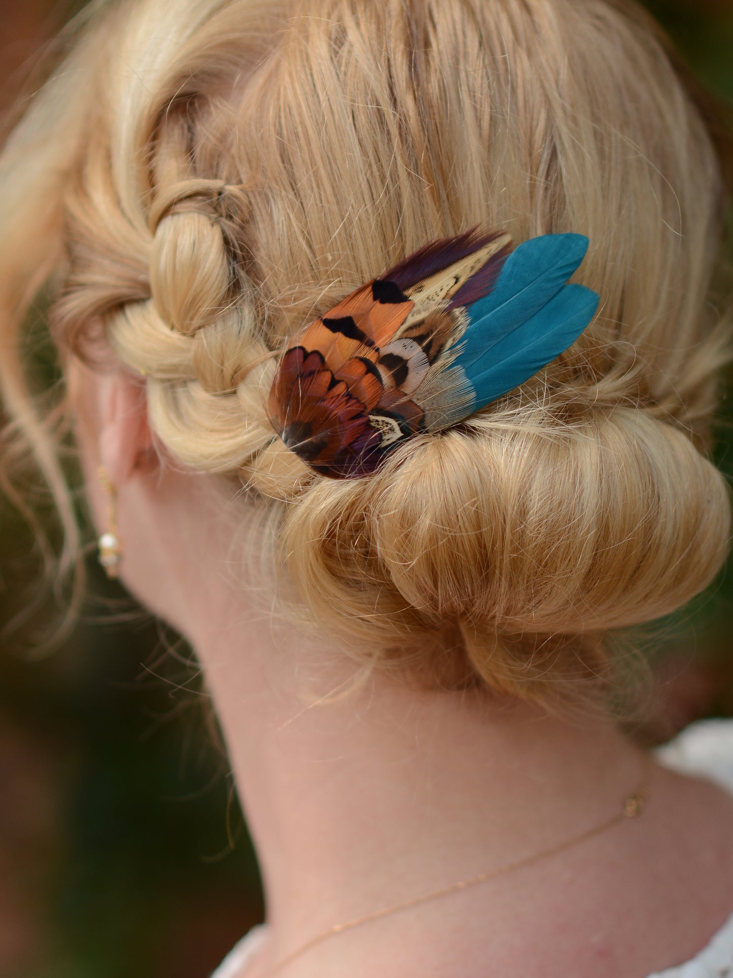 Small Teal and Copper Pheasant Feather Hair Clip No.4