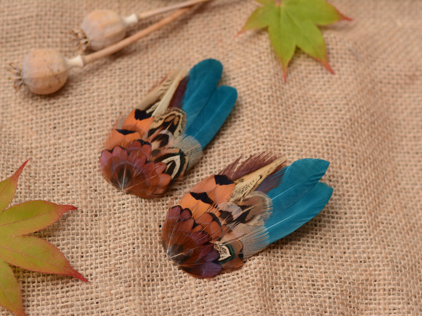 Small Teal and Copper Pheasant Feather Hair Clip No.4