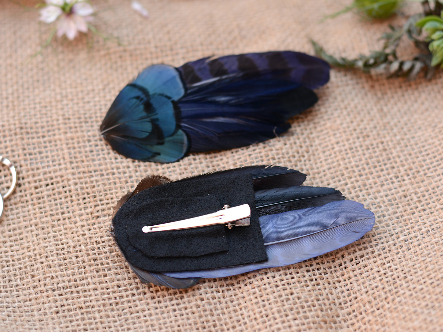 Navy Blue Pheasant Feather Hair Clip Fascinator No.18