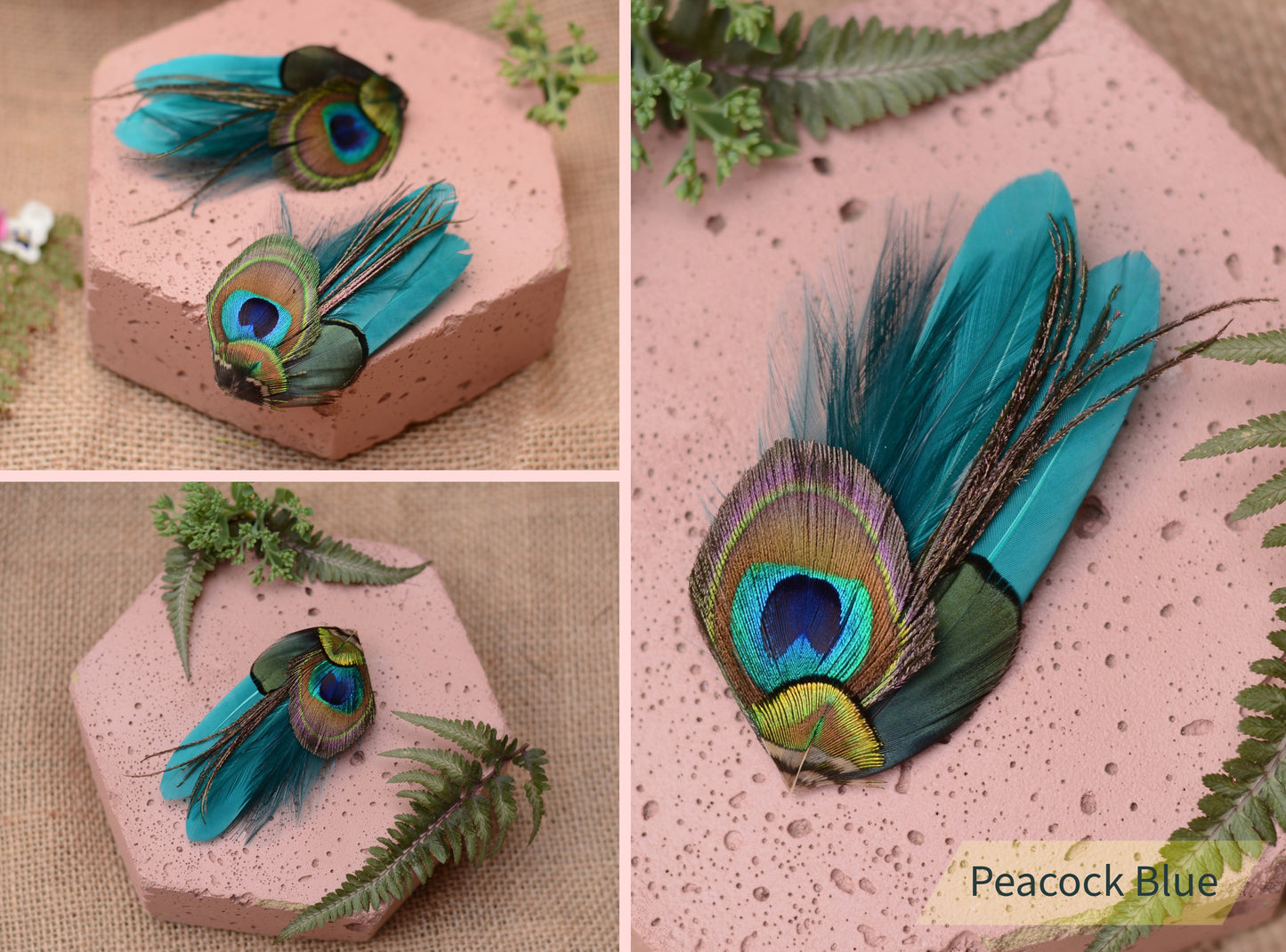 Small Peacock Feather Hair Clip in Teal, Green, Navy or Black No.002