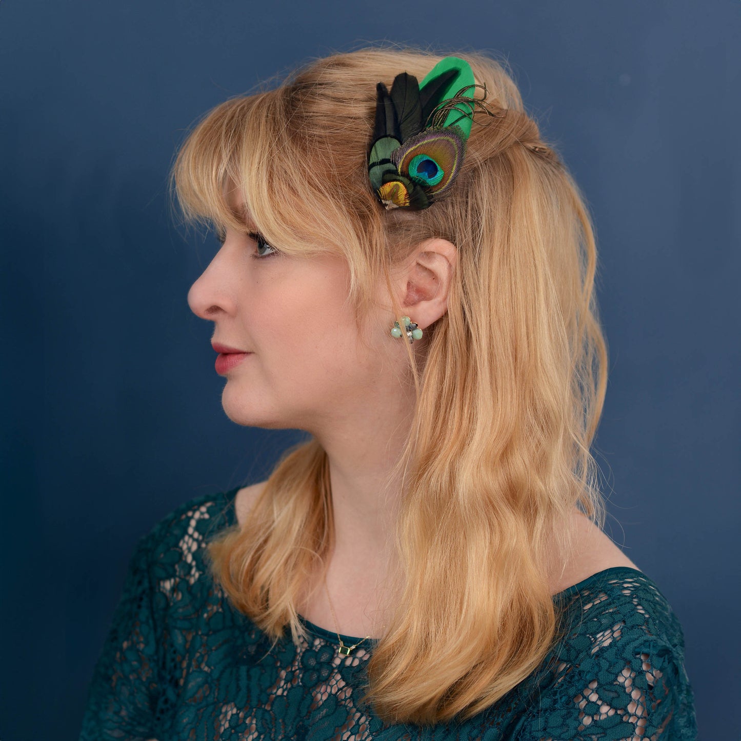 Emerald Green and Peacock Feather Hair Clip No.21